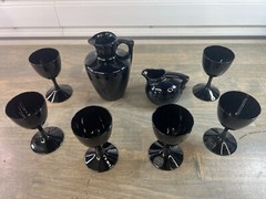 Set of Black BLOCK Crystal Capers Wine Glasses, Pitcher – Midnight – MCM