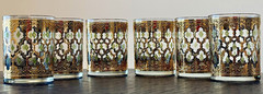 Culver Glass Tumbler Set of 6 Gold & Clear Decorated Signed Culver LTD