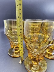 Set of 4 Anchor Hocking Amber Georgian Pedestal Honeycomb Tea Glasses 12 Oz