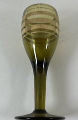 4 Green Tone Sherry Glasses w Gold Stripe Trim 5” Vintage