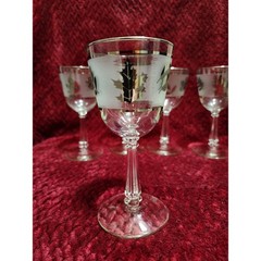 Lot of 5 Libbey Glass Silver Oak Leaf Wine Glasses or Small Cordials