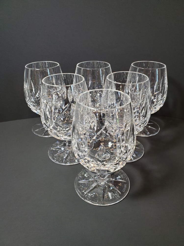 6 Waterford Crystal Small Lismore Brandy Glasses 4 1/2″ 8pt Star Sniffer Set