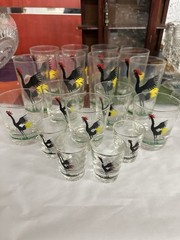 Vintage Federal Glass- Crowing Roosters 8 Water Glasses,5 Juice Glasses, & 4shot