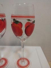 Stemware Strawberry And Apples Handpainted Set Of Two 9 Inch Gorgeous Pre-owned