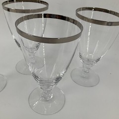 FOSTORIA CRYSTAL STEMWARE WEDDING RING SILVER RIM Ice Tea Goblets Set of 4 EUC