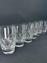 6 Vintage Cut Crystal Tumblers Glasses with Floral Design MCM Short Glasses