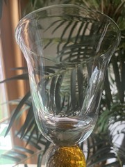 Lot of 4Vintage Large blown Glass flared wine goblets Amber bubble stem XL 14oz
