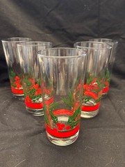 5 holiday themed holly berry 16 oz. Tall tumblers/barware. Excellent condition.