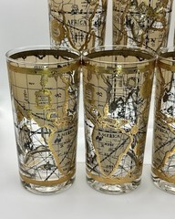 7 Vintage MCM Cera 22K Gold Old World Map Cocktail Tumblers Glasses EUC L👀K