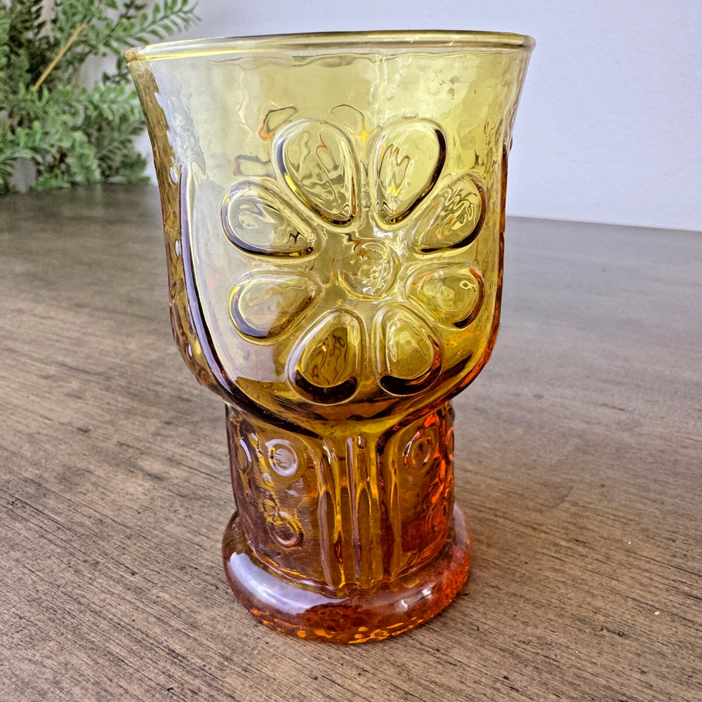 Vintage LIBBEY Amber Daisy Juice Glass MCM Collectible – 1 piece