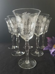 Morgantown Water Goblets, Six (6) with Mayfair Etching. Near Mint!