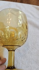 Amber Glass Stemmed Goblet Drinking Glass Thumbprint Pattern Round
