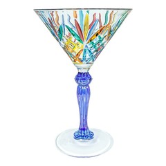 Set of 6 Six Murano Martini Or Champagne Glasses Hand Painted Multi Mixed Stems