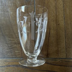VTG SET (6) ETCHED CRYSTAL BAMBOO & LEAVES BLOWN GLASS ICED TEA / WATER TUMBLERS