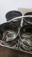 Vtg Silver Ombre Highball Glasses Set Of 6 Frosted Leaf & Grapes With Caddy