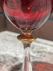 Art Decor Ruby Red Water Glass/Wine Goblet 24K Gold Made In Italy NEW Set Of 2