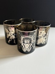 Vintage Mid Century Modern Barware Glasses Set 4 Aztec Mayan Smoke Sterling