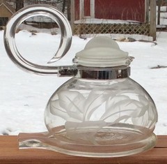 Rare Dorothy Thorpe Art Glass Teapot Sandblast Etched Mid Century