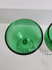 2 Anchor Hocking Glass Forest Green Boopie Bubble Foot Champaign Sherbet 4″