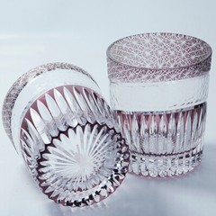 Edo Kiriko Hand Cut To Whiskey Set Glasses 9oz Purple 2PCS For Cold Drink