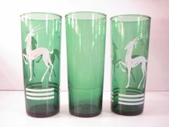 3 FOREST GREEN ANCHOR HOCKING 6 1/2″ 14 OZ. TUMBLER GLASSES 2 HAVE GAZELLE – EX!