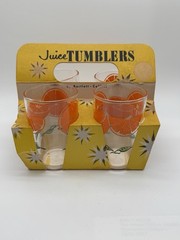 Vintage Set of 4 Orange Juice Glasses In Card Board Bartlett-Collins Tote