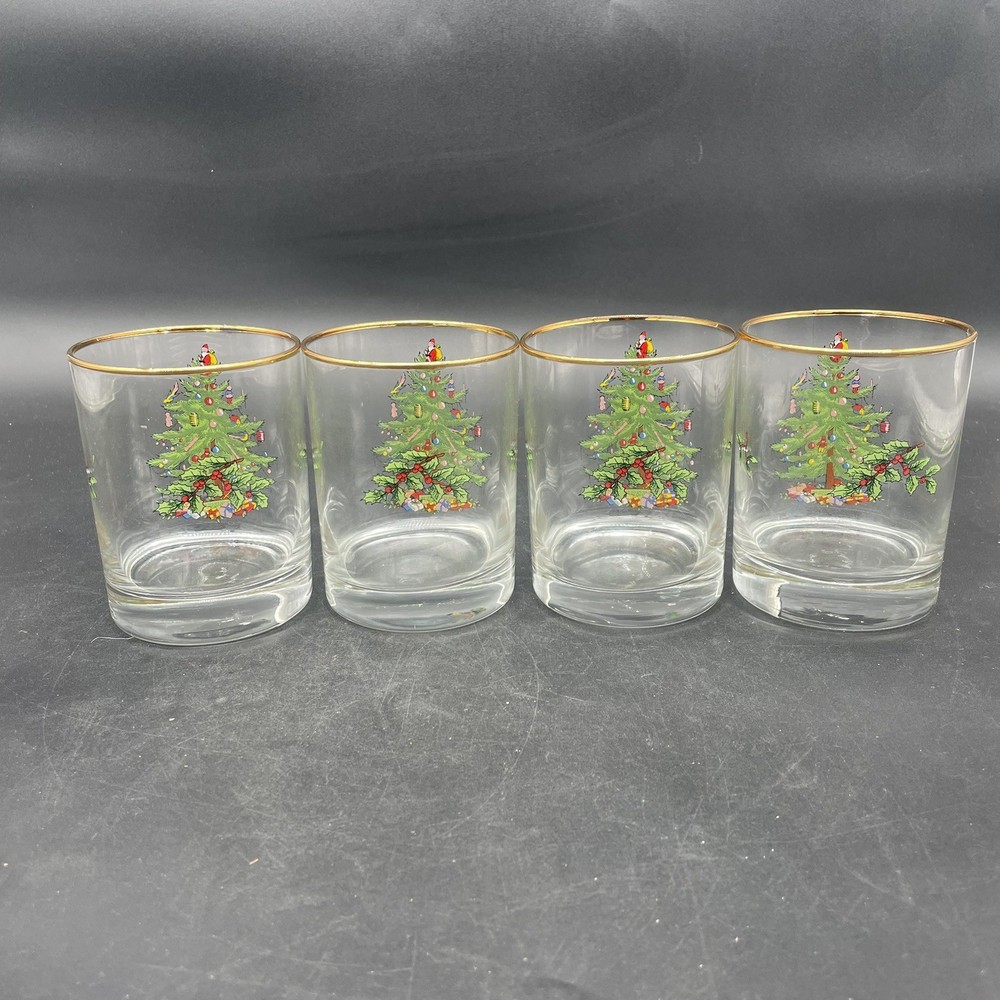 Spode Christmas Tree Double Old Fashioned Glasses Tumblers W Box – Lot Of 4