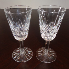 PAIR OF WATERFORD HAND CUT CRYSTAL SHERRY GLASSES-LISMORE PATTERN-IRELAND