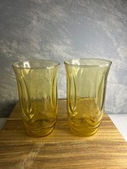 Vintage Anchor Hocking Colonial Tulip Yellow Pair of Tumbler Glasses 5 inch