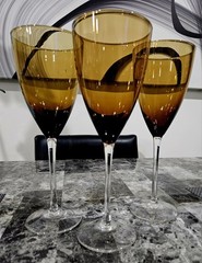Vintage AMBER Wine Glasses Goblets Lot of 3