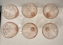 Vintage Fostoria Versailles Set Of 6 Pink (Rose) Etched Water Goblet 8 1/4″H
