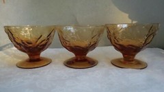 3 Seneca Driftwood Morgantown Crinkle Amber Sherbet Champagne Goblets