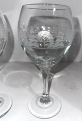 2 Vintage wine glasses, Lynn’s China Winter Snow Trees Gold Rim 7 3/4” Tall