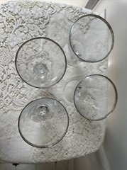 4 Vintage Fostoria Crystal Wedding Ring Water Wine Goblets Glasses Platinum Trim