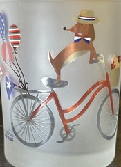 Culver Frosted Patriotic July 4th BICYCLE Dachshunds Glasses Set NEW IN BOX