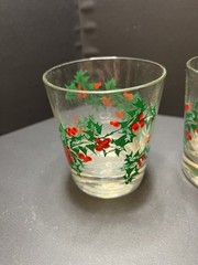 Set of 2 Vintage MCM Christmas Libbey Holly & Berries Glasses Old Fashioned