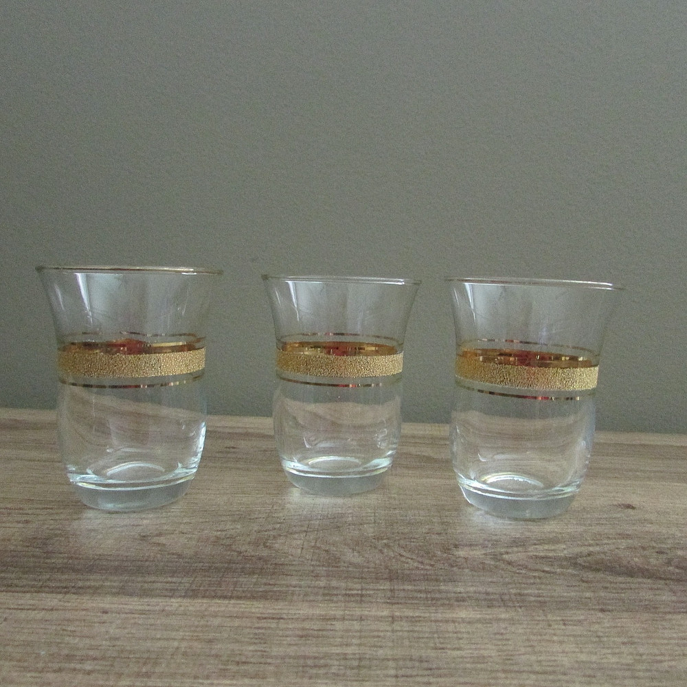 Set of 3 Vintage Pasabahce Turkish Tea Glasses Gold Rim juice glass