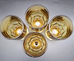 Set of 4 Anchor Hocking Amber Georgian Pedestal Honeycomb Tea Glasses 12 Oz