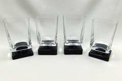 4 Vintage DISARONNO Branded Black Square Foot Amaretto Liqueur Glasses 70s