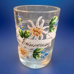 Antique German Enameled Glass Beaker 19th/20th Cent In Memory Edelweiss