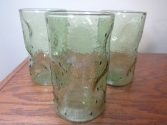 3 Retro Olive Green Pinched Raindrops Tumblers