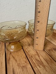Amber Gold Crinkle Textured Stemmed Glass Glasses / Dessert Dishes Set Of 2