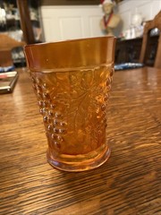 Imperial Crystal Luster Rose Marigold Carnival Glass Tumbler 4 1/4″