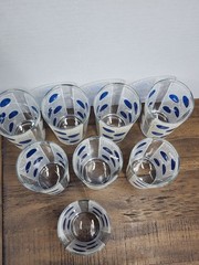 Vintage Blue Dot & White Filigree MCM Drink Glasses – Tumblers Set Of 8