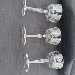 Set Of 3 Vintage 3” W Etched Floral Spray Pattern With Panels Stemmed Glasses