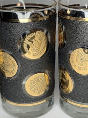 Lot Of 4 Vintage Libbey Gold Coins Tumblers Black & Gold MCM Highball Glasses 5”