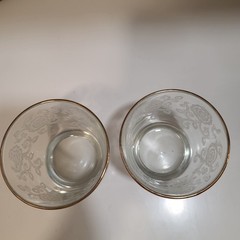 Vtg Homer Laughlin Glasses Set of 2 Lacey Queen Esther White Flowers Gold Rim
