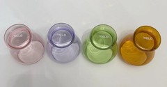 YIELD Retro Millennium 4 Multi-Colored Glasses Goblets Pink Lavender Green Amber