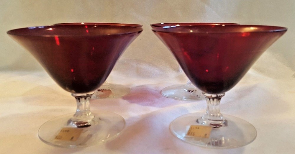 Glasses Morgantown Low Sherbet Champagne Ruby Red Flared Set of 4