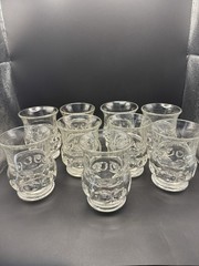 9 Tiffin Franciscan King Crown Thumb Print Clear Flat Juice Glass 4”
